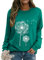 Dresswel Damen Löwenzahn Sweatshirt Langarmshirt Pusteblume Drucken Pullover Herbst Winter Bluse Tops Oberteile(Teal, M)