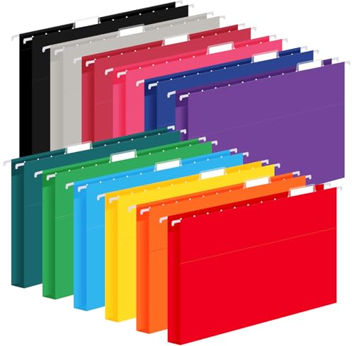 12 Pack Hanging File Folders, Letter Size with 1/5-Cut Adjustable Tabs, 12 Selected Color - File Folder Organizer for Filing Cabinet Office Home, Designed for Bulky Files, Medical Charts