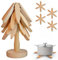 Untersetzer Holz Set für Baumkunst, Weihnachtsbaum Topfuntersetzer Holz Set mit 4 Untersetzer Topf & 1 Ständer, Faltbare Untersetzer Topf für Küchenpfannen,Töpfe und Besteck (Hellfarben)