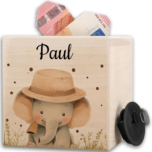 Holz Spardose Süßer Safari Elefant personalisiert I Elefanten Spardose Holz Kinder mit Name I Sparbüchse Elefant Taschengeld I Elefanten Fan I Dickhäuter I Elefanten Liebhaber I Elephant I