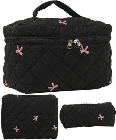 Make-up-Taschen-Set, große Kapazität, Kulturbeutel, gesteppte Kosmetiktasche, Reise-Kulturbeutel, Baumwoll-Make-up-Tasche, Reise-Kosmetiktasche, Kulturbeutel für Damen, Reisetaschen-Set, für Damen