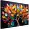 Feeby Bilder - Foto Geschenk - Bunte Baum Gemalte Blätter - 120x80 cm XXL 1tlg - Leinwandbilder Wohnzimmer - Wandbild über dem Bett - Bild Schlafzimmer - Aesthetic Zimmer Deko - Modern Pictures