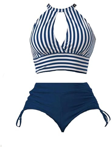 TOFOTL Vente Flash du Jour Tankini Maillot De Bain Femme Dos Nu Imprimée Rétro Ensembles Maillot Bain Menstruel Extérieur Tendance Printemps Col V Natation Maillot De Bain Vintage Femme Marine XXL