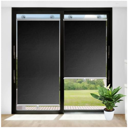 Verdunkelungsrollos mit Saugnäpfen ohne Bohren Temporäre Rollos Thermorollos für Fenster und Tür Schwarz 45x150cm