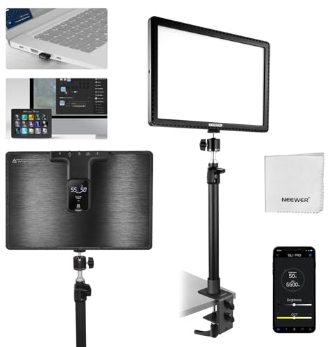 NEEWER 15,5 LED Streaming Key Light, CRI97+ Clamp on Tisch Panel Video Licht, 2,4G PC/Mac iOS/Android APP Steuerung, Kompatibel mit Elgato Stream Deck für Gaming Recording Zoom Call, GL1 PRO Schwarz