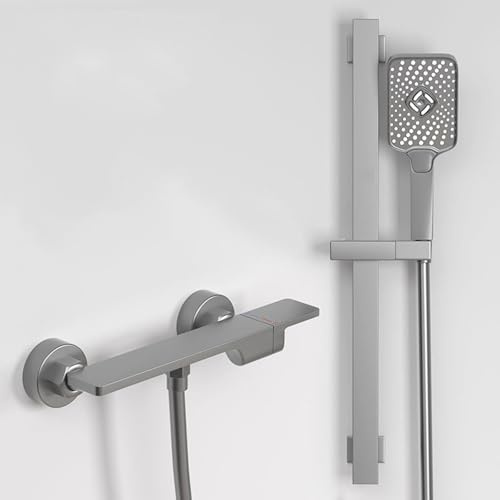 Bad Armatur Badewanne Wasserfall 2 Loch Wand Badewannenarmatur mit 3 Strahlarten Handbrause,grau
