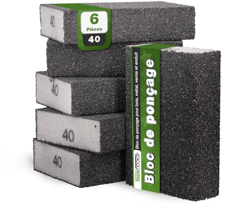 ToolSpace Schleifschwämme Schleifblock 6 Stück 40 Körnung 100x68x25 mm | Schleifpads Waschbar Wiederverwendbar Schleifklotz Schmirgelpapier Polieren Materialien Metall Stahl Holz Lack Nass Trocken