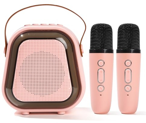 Karaoke machine with 2 Microphones Pink Singing Equipment Speaker with Microphone and Light, Portable Bluetooth Karaoke Machine for Adults, Birthday Gifts for 3-12+ Year Old Girls (Pink+2 Mic)