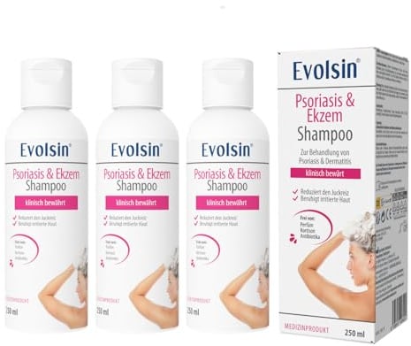 Evolsin® Ekzem & Psoriasis Shampoo 3er Pack | Bei Schuppenflechte, Ekzemen & Neurodermitis, Für Kopfhaut & Körper, Ohne Kortison, Medizinprodukt