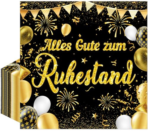 Afritee 40 Stück Servietten Rente Deko, Servietten Alles Gute Zum Ruhestand Für Mann Frau, Ruhestand Schwarz Gold Tischdeko Papierservietten Pensionierung Party Dekoration 33 X 33cm