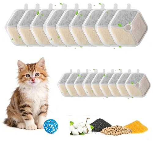 ANBOO Cat Water Fountain Filters,Replacement 9 Pack with 9 Pump Sponges | Hexagon Activated Carbon Replacement Filters, Compatible with Oneisall Cat Fountain Multistage Pet Fountain Filters
