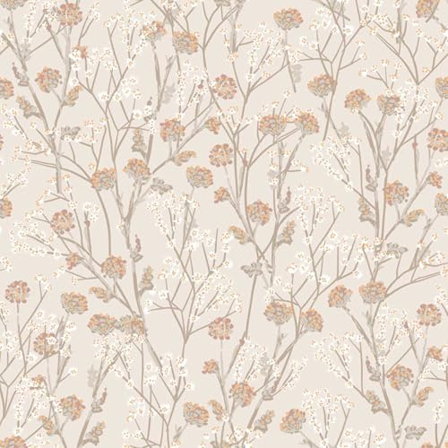 Papier peint fleurs sauvages beige lin délicat - Made in France - 53x1000