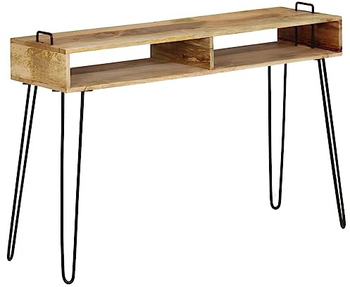 PHGTYUK Massiver Mangoholz Konsolentisch mit Stahlrahmen Sideboard Tisch 115 x 35 x 76 cm für Wohnzimmer Deko und Aufbewahrung