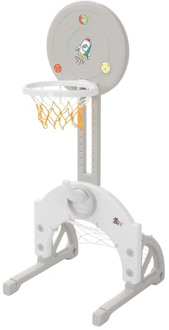 Joyz Kinder Basketballkorb Set, 3-in-1 Basketballständer höhenverstellbar mit Basketballkorb, Fußballtor & Ringwurfspiel, Spielplatz für Kinder, Sportspielzeug Indoor/Outdoor, inkl. Bälle & Wurfringe