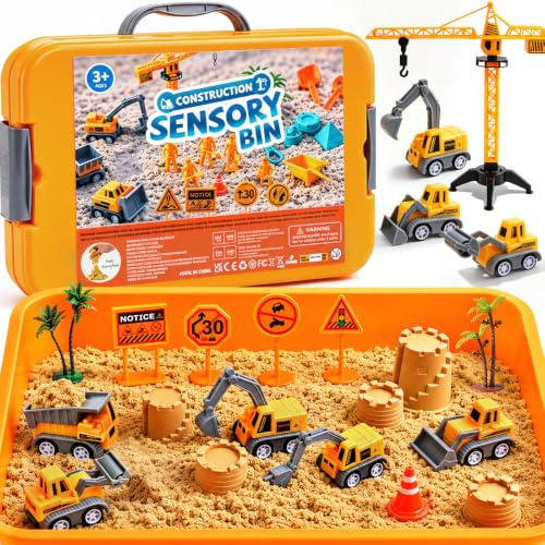Magic Play Sand for Kids, Construction Sensory Bin for Toddler Boys Ages 3+ | Magic Sand Kit Sensory Toys Set with Sandbox, Preschool Learning Gifts for Girls Ages 3-5