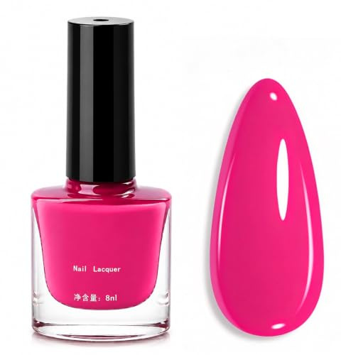 Hot Pink Nail Polish - Bright Pink Nail Varnish - Quick Dry nail Polish 60 Seconds - Neon pink Nail Varnish Breathable, Long Lasting Chip Resistant Colour for Home Manicure, Easy Air Dry nail Paint