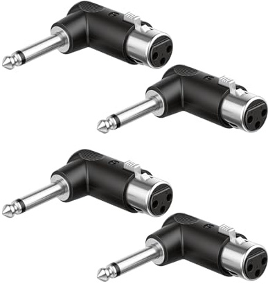YANBORONSN Adaptateur à 90 degrés, Jack TS mâle 1/4 vers XLR Femelle, connecteur coudé 6,35 mm 1/4 Pouce TS Mono vers connecteur XLR à 3 Broches Femelle, Adaptateur Audio pour Guitare (Lot de 2)