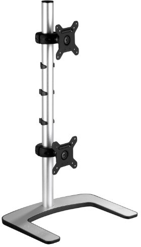 Atdec Dual Stack or Single Monitor Desk Mount - Freestanding Base - Load Screen Monitors up to 26.5lb Flat or 20lb Curved - VESA 75x75, 100x100 - Quick Display Release, tilt, pan, Landscape/Portrait