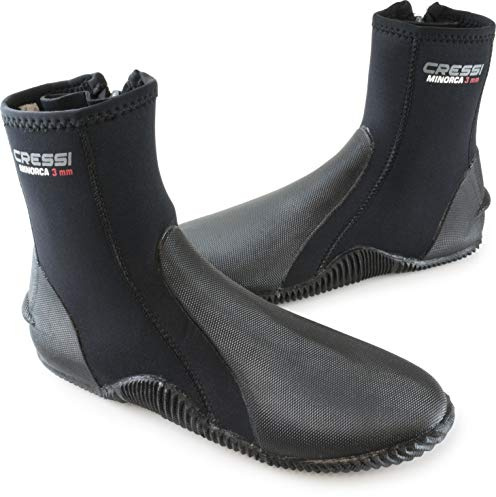 Cressi Minorca Long 3 mm Crew Diving Boots, Black/Black, US Men's 6 • US Ladies' 7