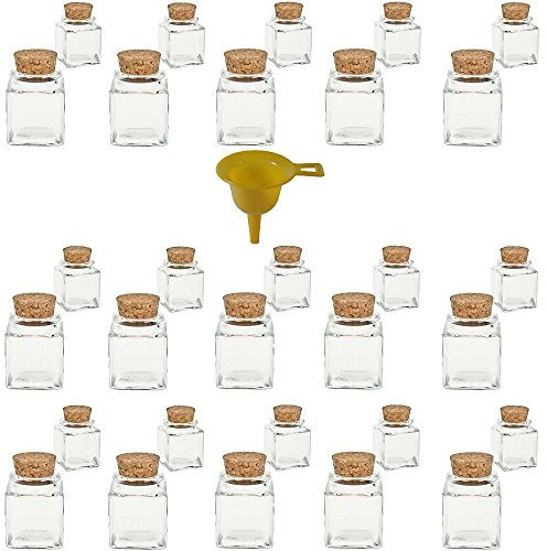 Viva-Haushaltswaren Gabriele Hesse e.K. 30 mini Gewürzgläser 50ml / Glasdosen mit Korkverschluss für Gewürze, Salz, Gastgeschenke, etc. - inkl. einem gelben Einfülltrichter