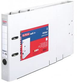 Ordner A4, Herlitz, PP-Kunststoffbezug, Kantenschutz, standfest, Einsteckrückenschild, Logo-Prägung unter dem Griffloch, FSC Mix, weiß, 5 Stück, eingeschweißt