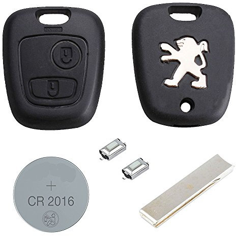 RKFUK® Peugeot DIY Repair Kit - Replacement 2 Button Remote Car Key Fob Case HU83 Blade 2 Micro Switches New Battery for Peugeot 107 207 307 407 106 206 306 406 Keys Fobs Peugeot Cars Vans