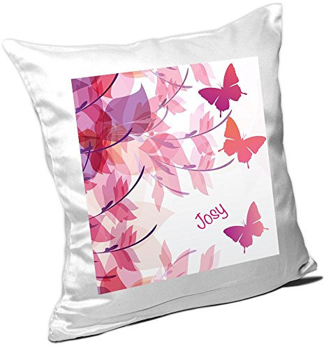 Eurofoto Kissen mit Namen Josy und schönem Motiv mit Schmetterlingen für Mädchen - Namenskissen personalisiert - Kuschelkissen - Schmusekissen