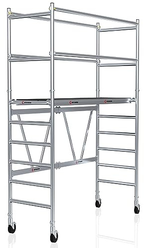 Stuver Scout V 140 Rollgerüst 3,80 Meter - [Klappbar platzsparend] Gerüst - Fahrbares Baugerüst - Arbeitsgerüst fahrbar aussen - Komfortable Arbeitshöhe - Alu Leitergerüst - Klappgerüst