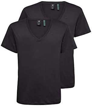 G-STAR Para Hombre Pack De Dos Camisetas Base Heather V-Neck, Negro (Solid Black D07203-2757-2019), XXS