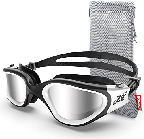 ZIONOR G1 Polarisées Mirror Lunettes de Natation pour unisex Adulte Homme Femme, Anti Buée, 100% Anti UV (Lentille Miroir Polarisée Noir Blanc)