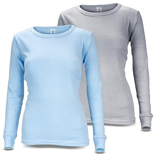 Black Snake Damen Thermo Unterhemden Set | 2 Langarm Unterhemden | Funktionsunterhemden | Thermounterhemden 2er Pack - Grau/Hellblau - M