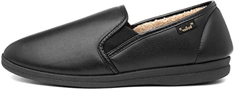 CHRISTOF Mens Faux Leather Wide Fit Full Slippers Black