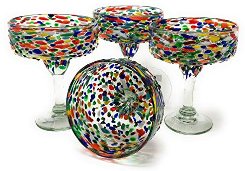 Dos Sueños Lot de 4 verres à margarita mexicains soufflés à la main en verre soufflé à la main (473,6 g)