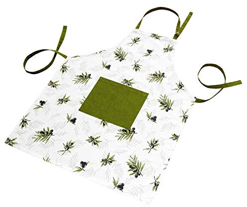 Lashuma Grillschürze Herren u. Frauen 80x65 cm, Schürze Olive grün weiß, Kochschürze Baumwolle