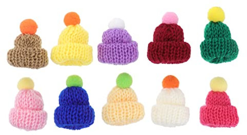 SOIMISS 10 Stücke Mini Strickmützen Weihnachten Strick Mütze Gestrickte Mütze Puppe Hut Flaschen Abdeckung für DIY Handwerk Kunst Weinflasche Deko Christmasbaumschmuck Puppenzubehör