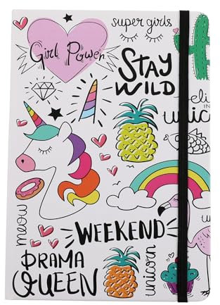 I-TOTAL® - Divertente Notebook A5 / Segnalibro con Chiusura Elastica | Notebook elastico A5, 80 pagine, 200 facciate, PAGINE A PUNTINI (Unicorn)