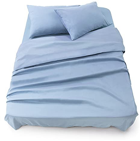 Blumtal - Parure De Lit 160x200 en Microfibre - 3 Pièces - Drap Housse 160x200 + Drap Plat 2 Personnes (240x275) + 2 Taies d'oreiller 50x80 - Bleu