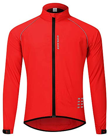 WOSAWE Herren-Fahrradjacke, Winddichte Radjacke Ultraleichte Sportbekleidung mit Reflektierendem Träger und Atmungsaktivem Mesh (Rot XXL)