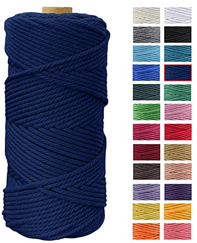 JeogYong Macrame Corda 4mm x 100m Filo Macrame Cotone, Naturale Corda Cotone Filato Cordone Intrecciato Spago per DIY Decorazioni, Arazzo da Parete, Porta Vaso, Piante da Appendere (Blu Scuro)
