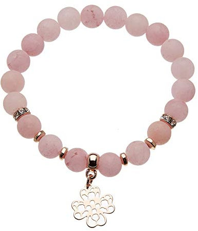 Bello London Stretch-Armband - matte rosa Jadeperlen und ein rosévergoldeter Anhänger - Rae P19