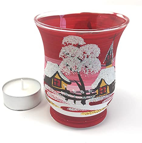 Leuchtglas Hurricane Medium + Windlicht aus Glas + Handarbeit aus Lauscha (rot)