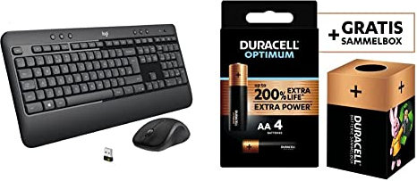 Logitech MK540 Advanced Wireless Keyboard/Mouse Set, 2.4 GHz Wireless Connection via Unifying USB Receiver + Duracell NEW Optimum AA Alkaline Batteries