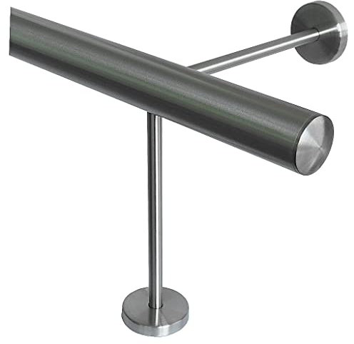 TIBU Fußstütze V2A Edelstahl Ø 33,7 mm 30-590 cm, Länge= 340 cm 5 Paar Halter 20/20 cm Barstange Tresenstange