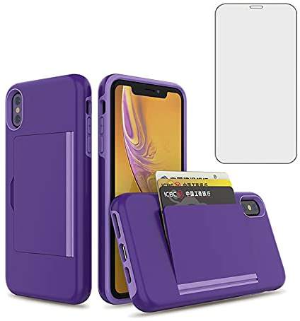 Asuwish Phone Case for iPhone XR 6.1 with Tempered Glass Screen Protector Cover and Credit Card Holder Stand Slim Hybrid Cell iPhoneXR iPhone10R i Phonex 10XR 10R RX CR iPhoneXRcases Women Men Purple