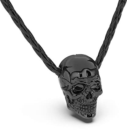 SERASAR Lederkette Herren Leder-Halskette mit Schädel Anhänger Edelstahl - 60cm Schwarz Lederband Kette Schmuck-Schachtel Geschenk für Männer Goth Leather Necklace Men Jewelry Band