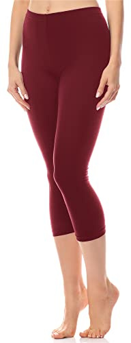 Antié Damen Leggings 3/4 aus Baumwolle AN60-101(Weinrot,S)