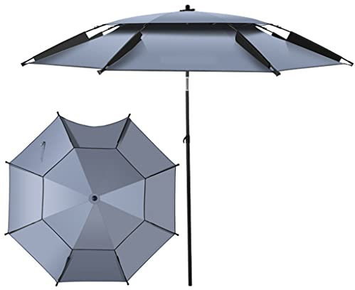 DUNAKE Sonnenschirm Grau, Gartenschirm Klein, Marktschirm Sonnenschirm Terrassenschirm Wasserdicht Windfest Mit Push Button Tilt Und Kurbel 16 Fiberglasrippen (Color : A-2.4m/7.8ft)