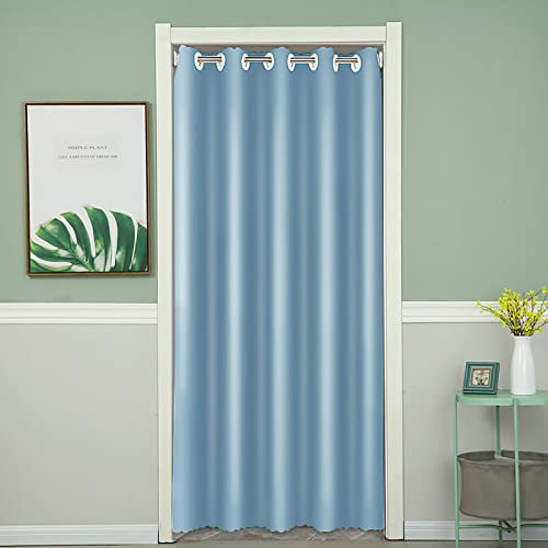 Cozomiz Schlaufengardinen Blickdicht Verdunklungsvorhang Wohnzimmer Thermovorhang Vorhang mit Ösen Thermogardine Gardine Schlaufenschal für Schlafzimmer Tür Schrank Vorhang Hellblau 150x200cm(B x H)