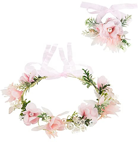 ZOOMPIL Corona di Fiori con Bracciale per Capelli Sposa, Accessorio per Donne Ragazze Damigella Matrimonio Vacanza Festa
