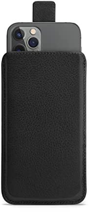 WIIUKA Hülle für iPhone 14 Pro Max / 14 Plus, Lederhülle extra Dünn, Premium Leder, Design Handyhülle Pouch Tasche mit Rausziehfunktion Schwarz